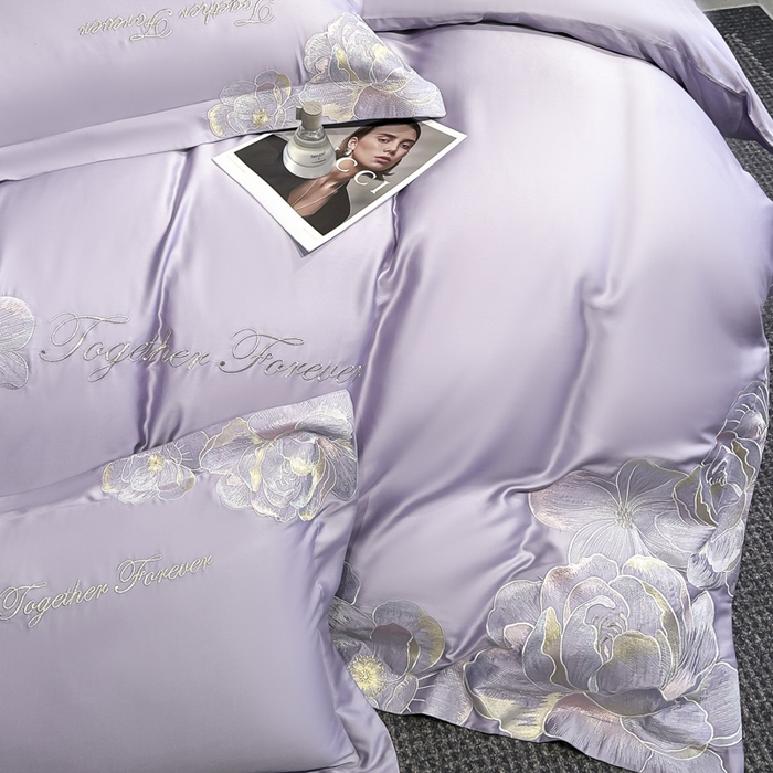 91家纺网 家纺一手货源 找家纺 2026新款高支高密刺绣四件套-花溪系列 花溪-优雅紫