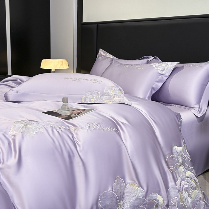 91家纺网 家纺一手货源 找家纺 2026新款高支高密刺绣四件套-花溪系列 花溪-优雅紫