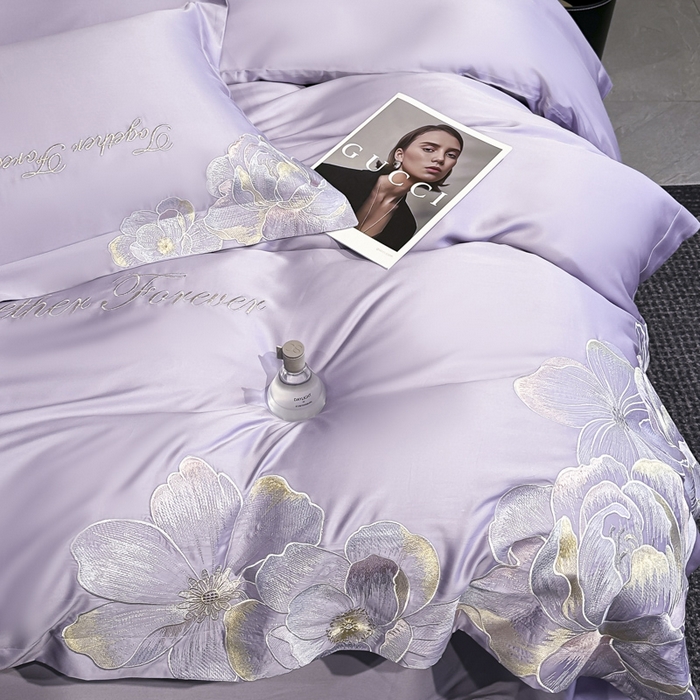 91家纺网 家纺一手货源 找家纺 2026新款高支高密刺绣四件套-花溪系列 花溪-优雅紫