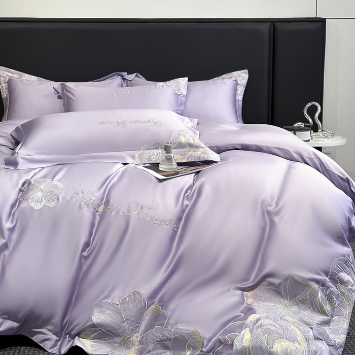 91家纺网 家纺一手货源 找家纺 2026新款高支高密刺绣四件套-花溪系列 花溪-优雅紫