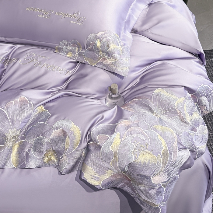 91家纺网 家纺一手货源 找家纺 2026新款高支高密刺绣四件套-花溪系列 花溪-优雅紫