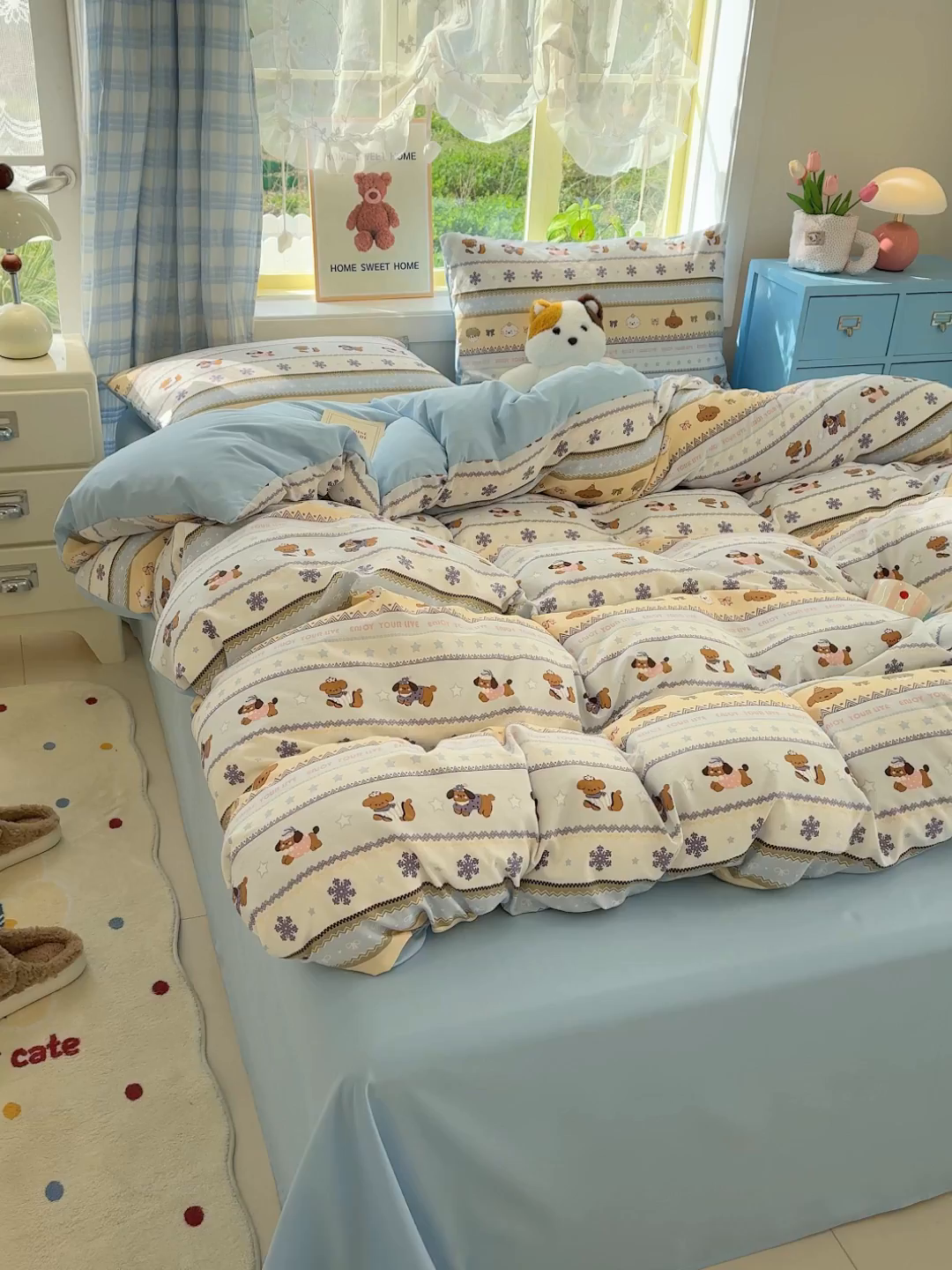 91家纺网 家纺一手货源 找家纺 铺尚美家纺 2026新款A类古法水洗仿棉云感纱四件套 狗狗乐园