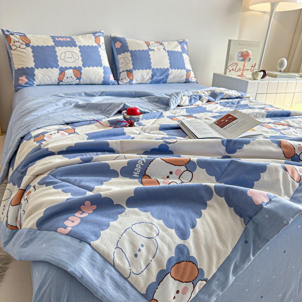 91家纺网 家纺一手货源 找家纺 梵克保罗 2026春夏新款10A抗菌全棉印花夏被被子被芯空调被 嗨皮狗