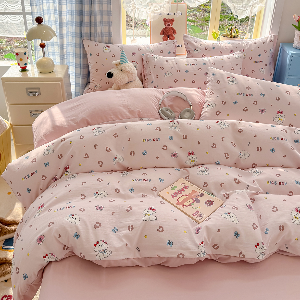 91家纺网 家纺一手货源 找家纺 铺尚美家纺 2026新款A类古法水洗仿棉云感纱四件套 乖乖狗-玉