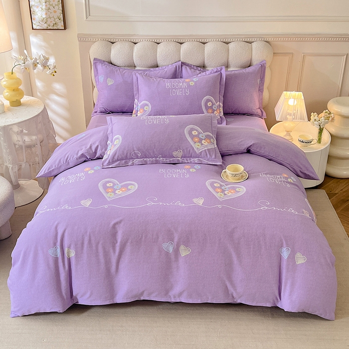 91家纺网 家纺一手货源 找家纺 幸嘉轩 2025新款全棉秋冬加厚保暖喷气磨毛纯棉印花四件套 甜美梦境-紫