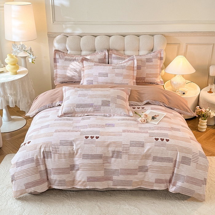 91家纺网 家纺一手货源 找家纺 幸嘉轩 2025新款全棉秋冬加厚保暖喷气磨毛纯棉印花四件套 雅蔓-粉