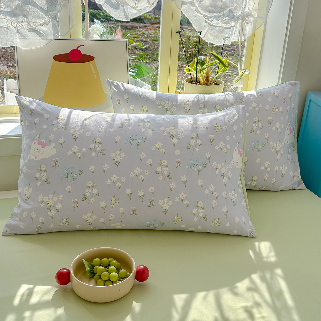 91家纺网 家纺一手货源 找家纺 铺尚美家纺 2026新款A类古法水洗仿棉云感纱四件套 花园小猫