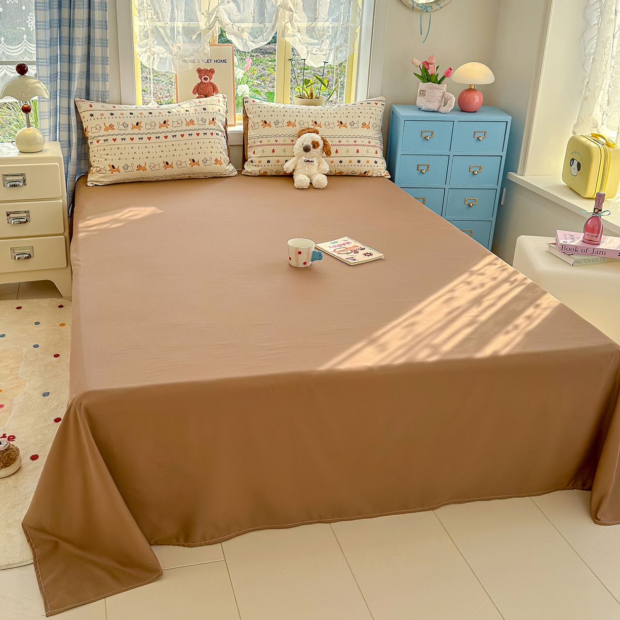 91家纺网 家纺一手货源 找家纺 铺尚美家纺 2026新款A类古法水洗仿棉云感纱四件套 猫狗狂欢夜