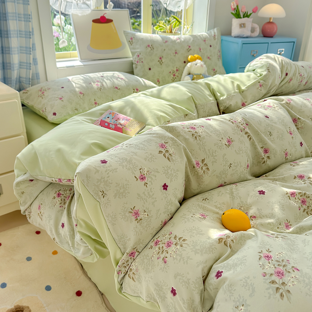 91家纺网 家纺一手货源 找家纺 铺尚美家纺 2026新款A类古法水洗仿棉云感纱四件套 玫瑰庄园