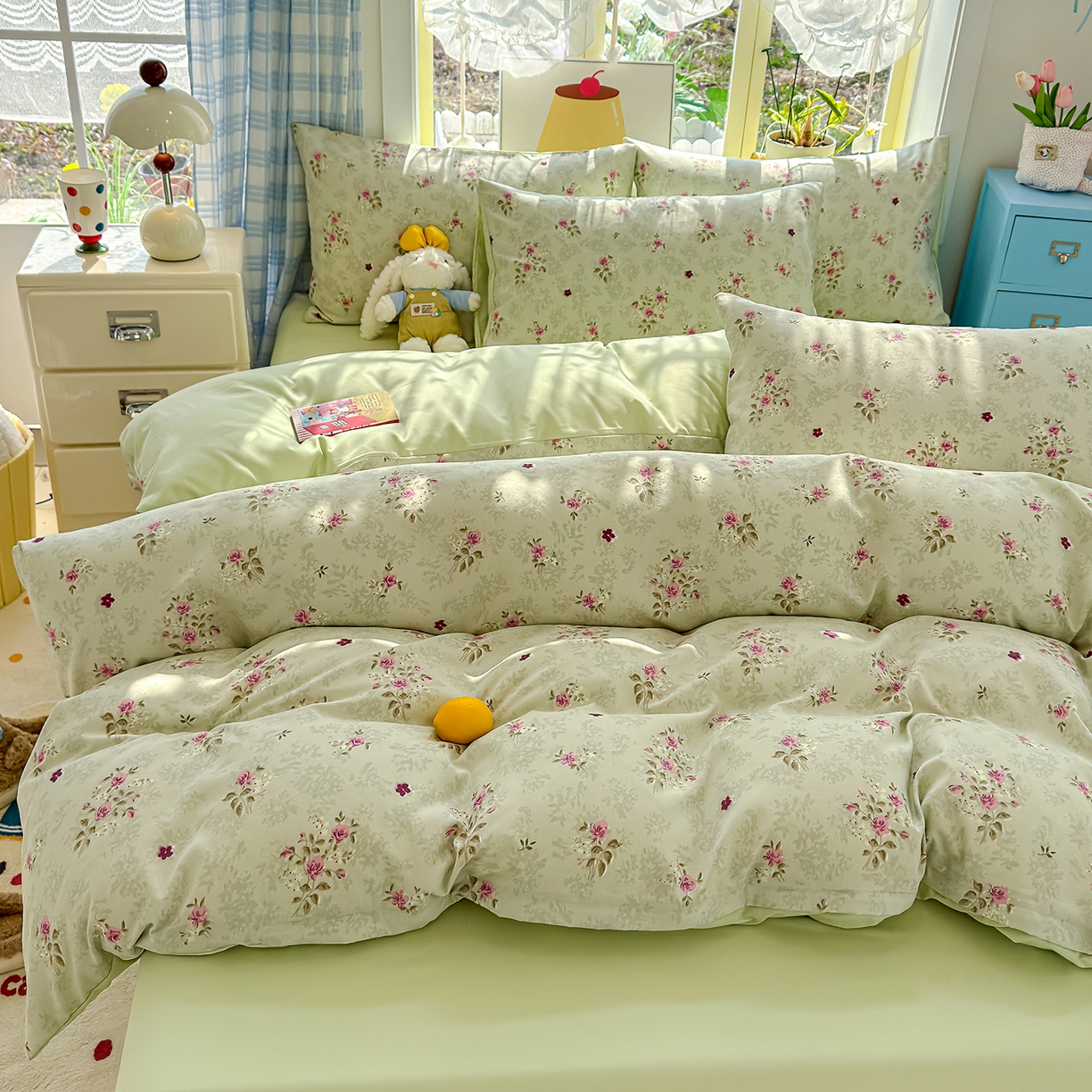 91家纺网 家纺一手货源 找家纺 铺尚美家纺 2026新款A类古法水洗仿棉云感纱四件套 玫瑰庄园