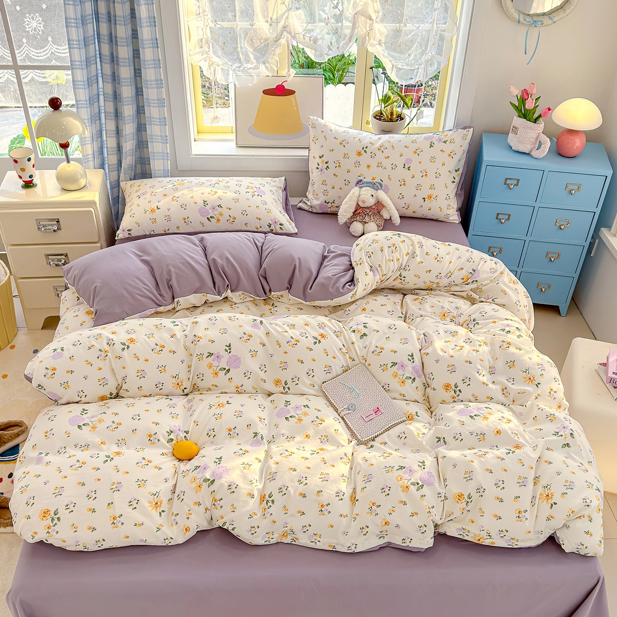 91家纺网 家纺一手货源 找家纺 铺尚美家纺 2026新款A类古法水洗仿棉云感纱四件套 莫兰迪