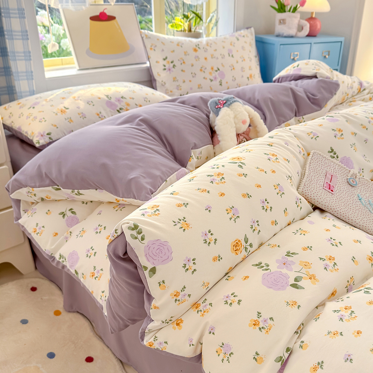 91家纺网 家纺一手货源 找家纺 铺尚美家纺 2026新款A类古法水洗仿棉云感纱四件套 莫兰迪