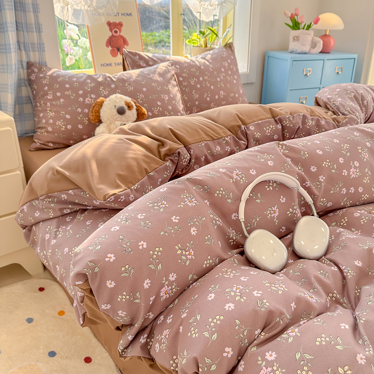 91家纺网 家纺一手货源 找家纺 铺尚美家纺 2026新款A类古法水洗仿棉云感纱四件套 蔷薇花语