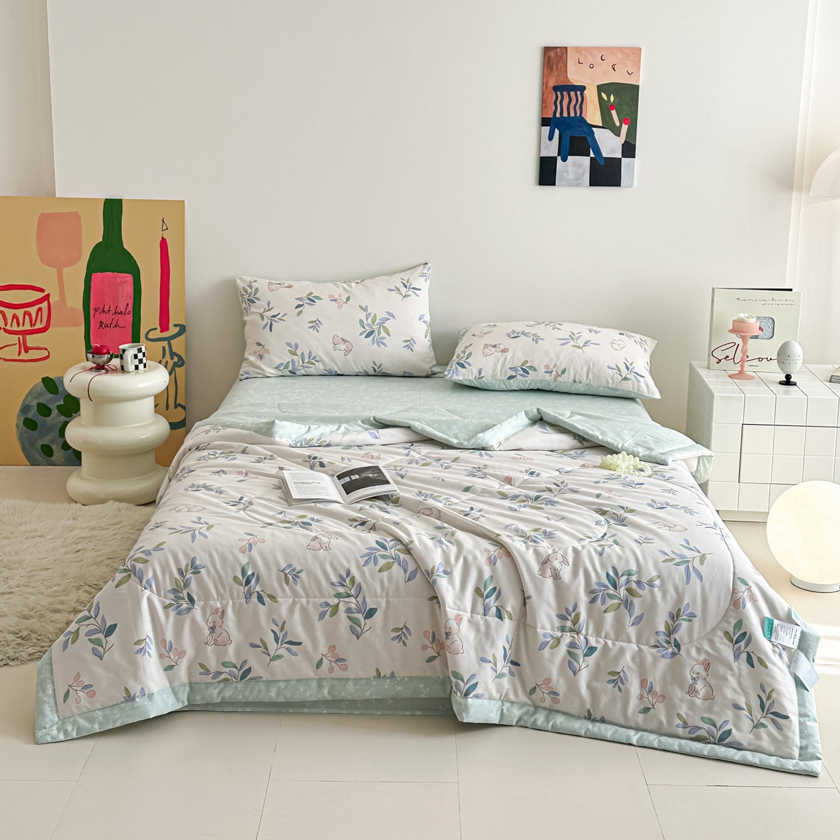 91家纺网 家纺一手货源 找家纺 梵克保罗 2026春夏新款10A抗菌全棉印花夏被被子被芯空调被 兔兔乐园