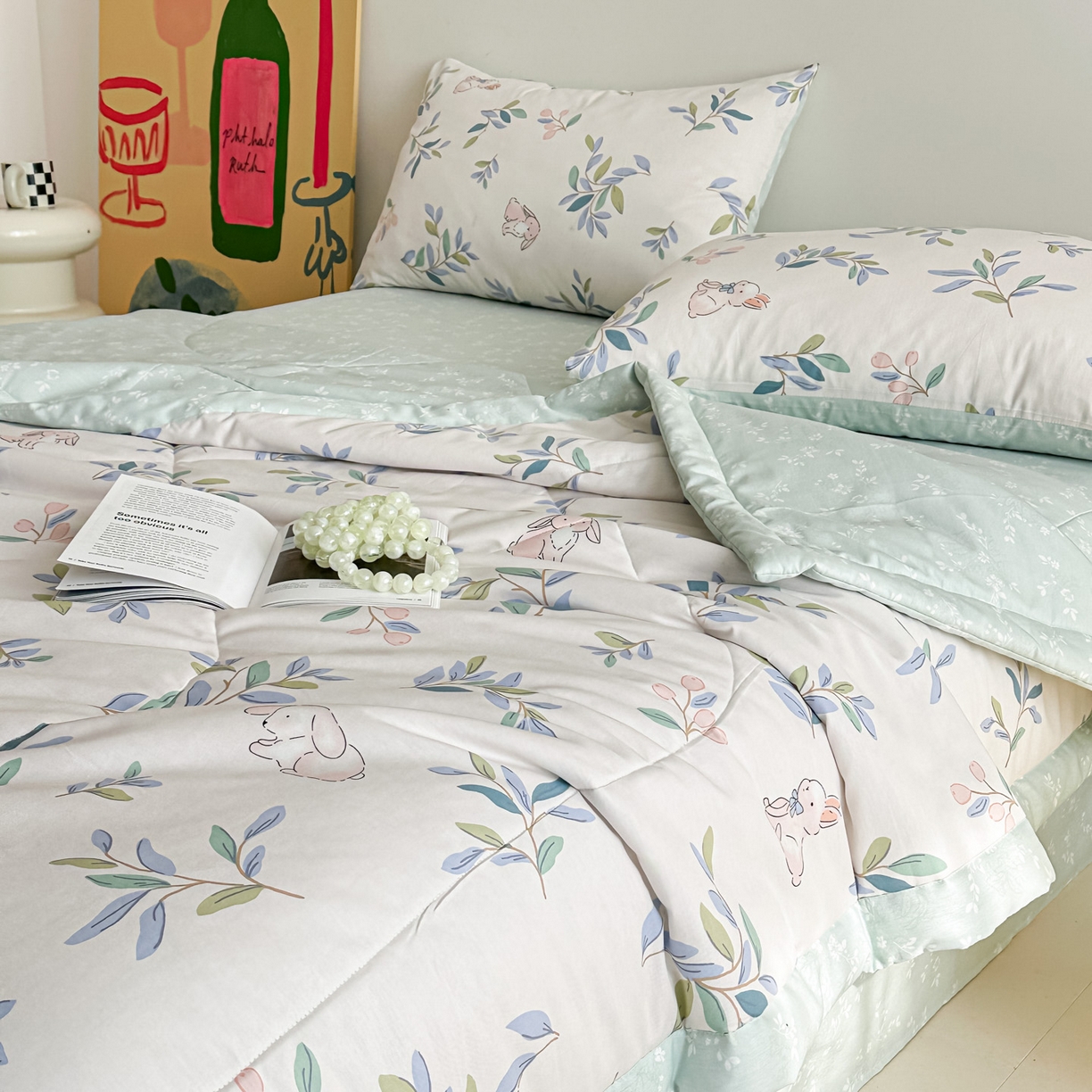 91家纺网 家纺一手货源 找家纺 梵克保罗 2026春夏新款10A抗菌全棉印花夏被被子被芯空调被 兔兔乐园