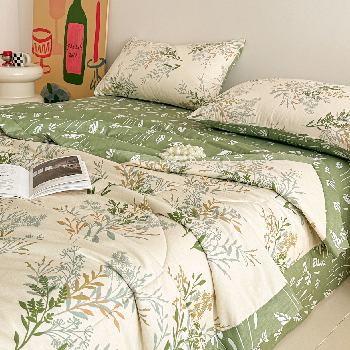 91家纺网 家纺一手货源 找家纺 梵克保罗 2026春夏新款10A抗菌全棉印花夏被被子被芯空调被 仙草