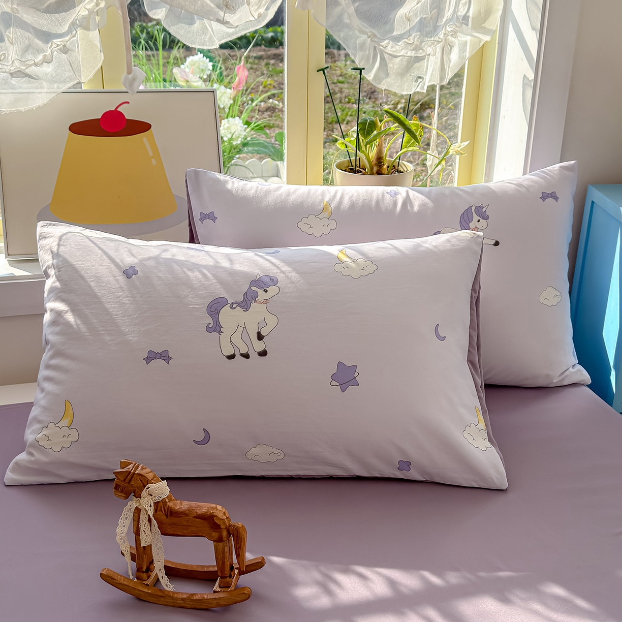 91家纺网 家纺一手货源 找家纺 铺尚美家纺 2026新款A类古法水洗仿棉云感纱四件套 小马星河