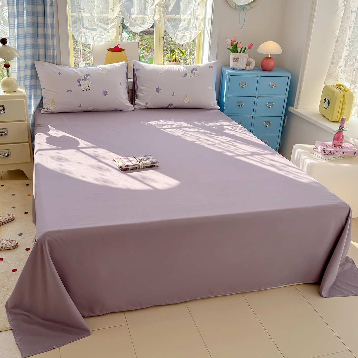 91家纺网 家纺一手货源 找家纺 铺尚美家纺 2026新款A类古法水洗仿棉云感纱四件套 小马星河