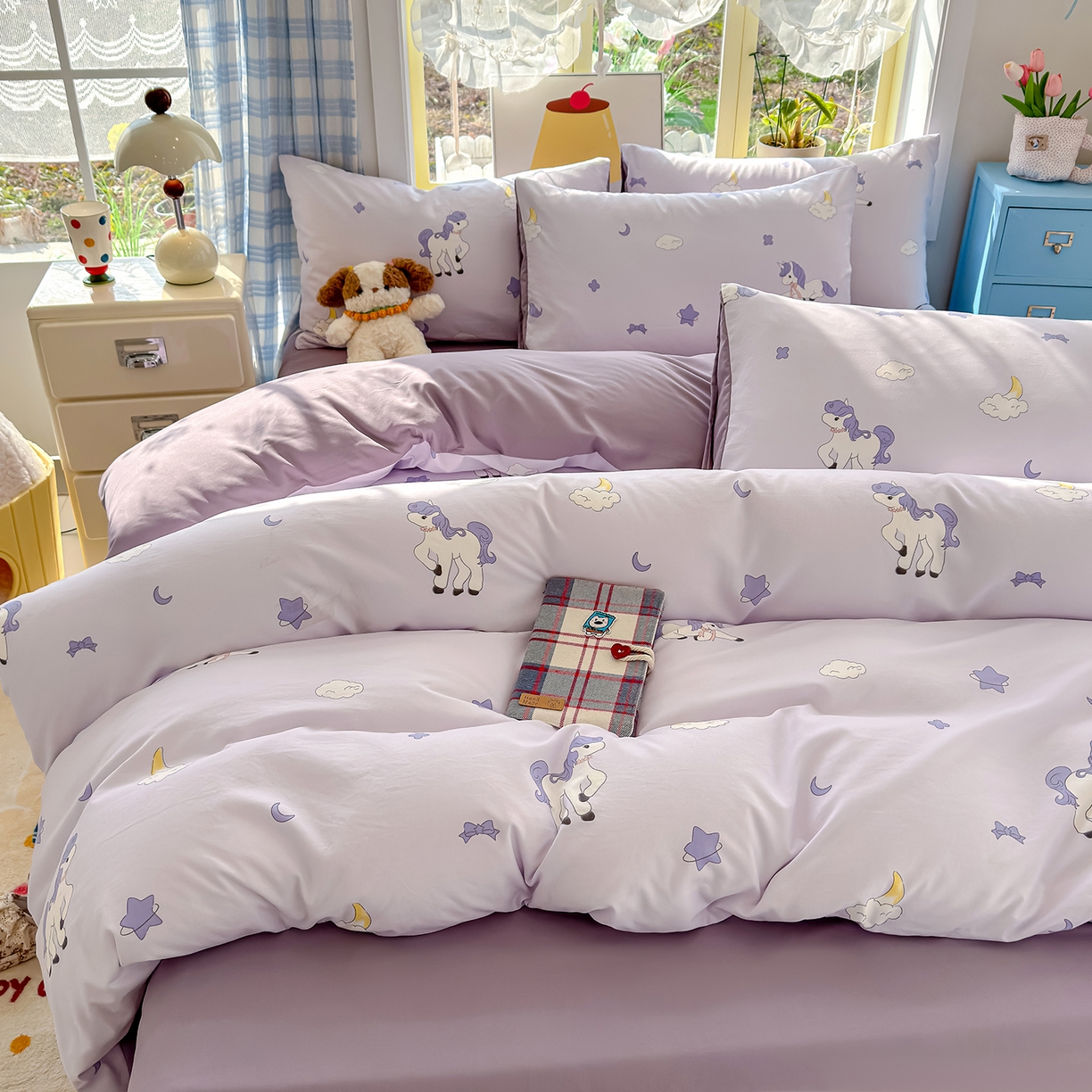 91家纺网 家纺一手货源 找家纺 铺尚美家纺 2026新款A类古法水洗仿棉云感纱四件套 小马星河