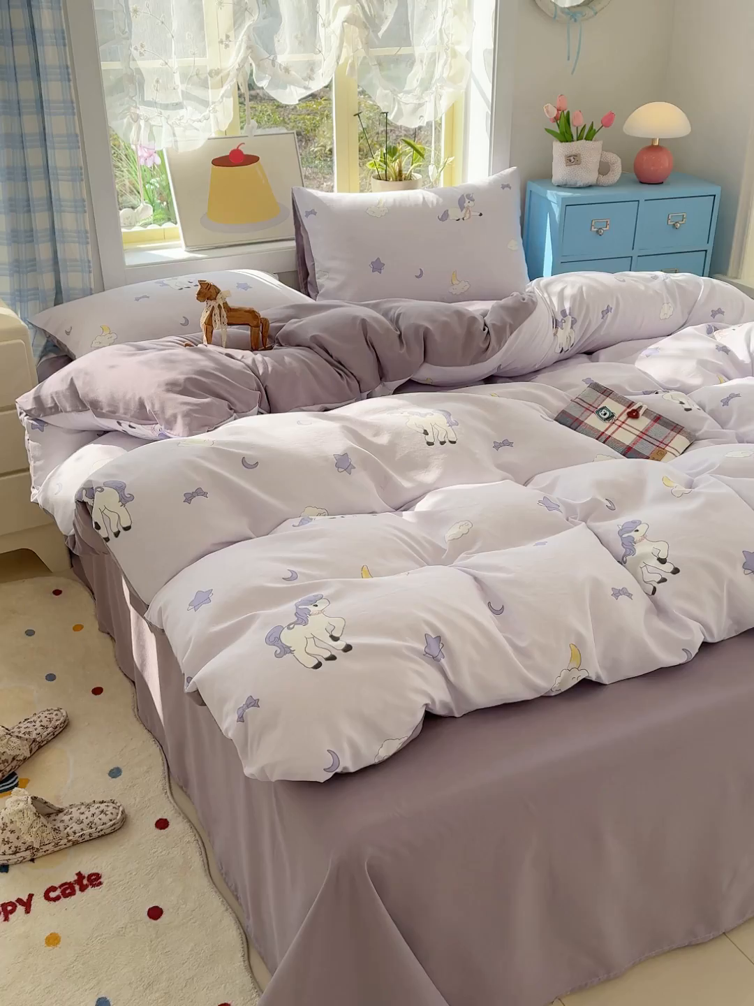 91家纺网 家纺一手货源 找家纺 铺尚美家纺 2026新款A类古法水洗仿棉云感纱四件套 小马星河