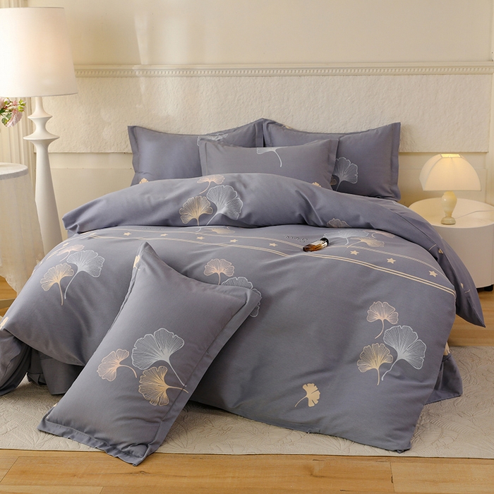 91家纺网 家纺一手货源 找家纺 幸嘉轩 2025新款全棉秋冬加厚保暖喷气磨毛纯棉印花四件套 风中倩影灰