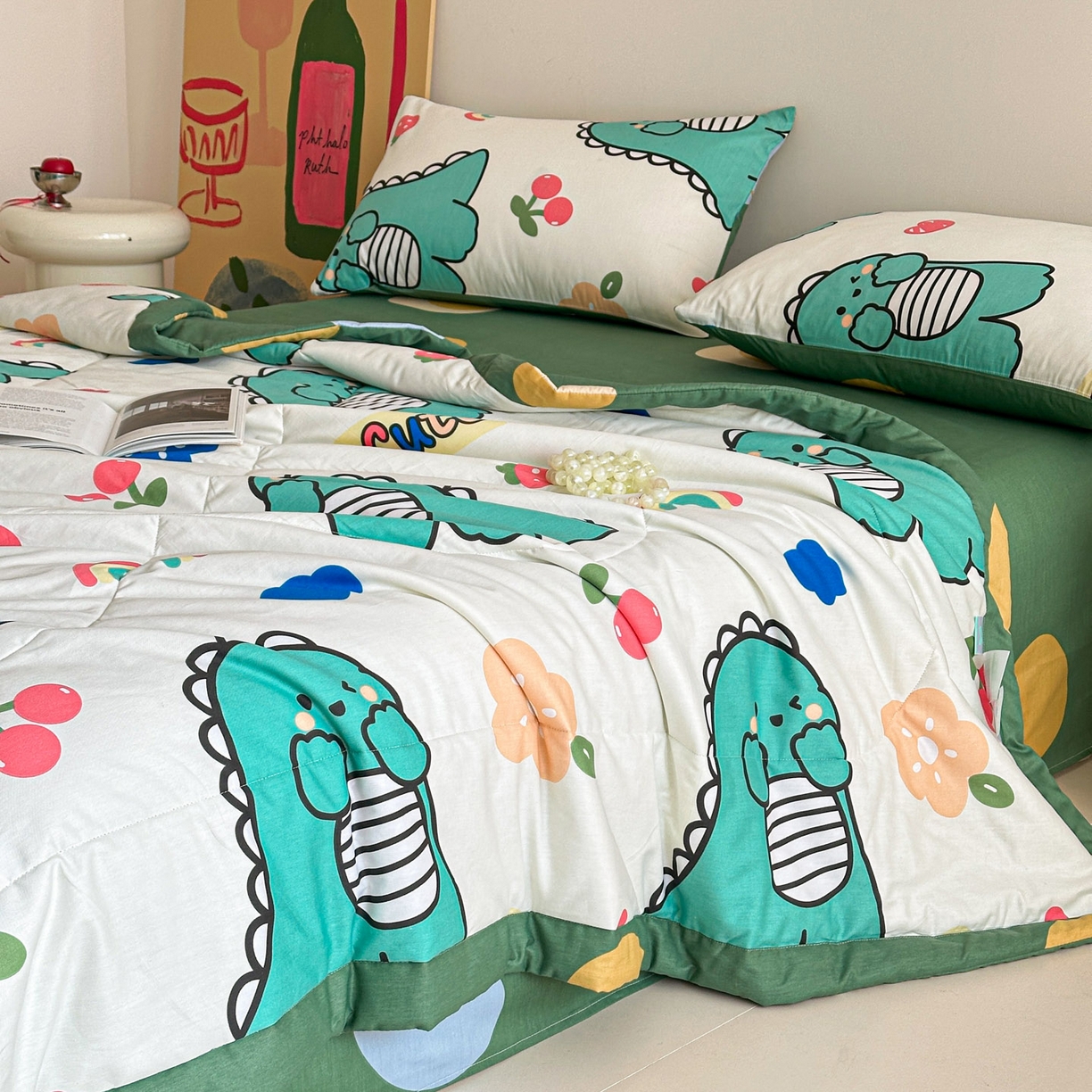 91家纺网 家纺一手货源 找家纺 梵克保罗 2026春夏新款10A抗菌全棉印花夏被被子被芯空调被 小恐龙