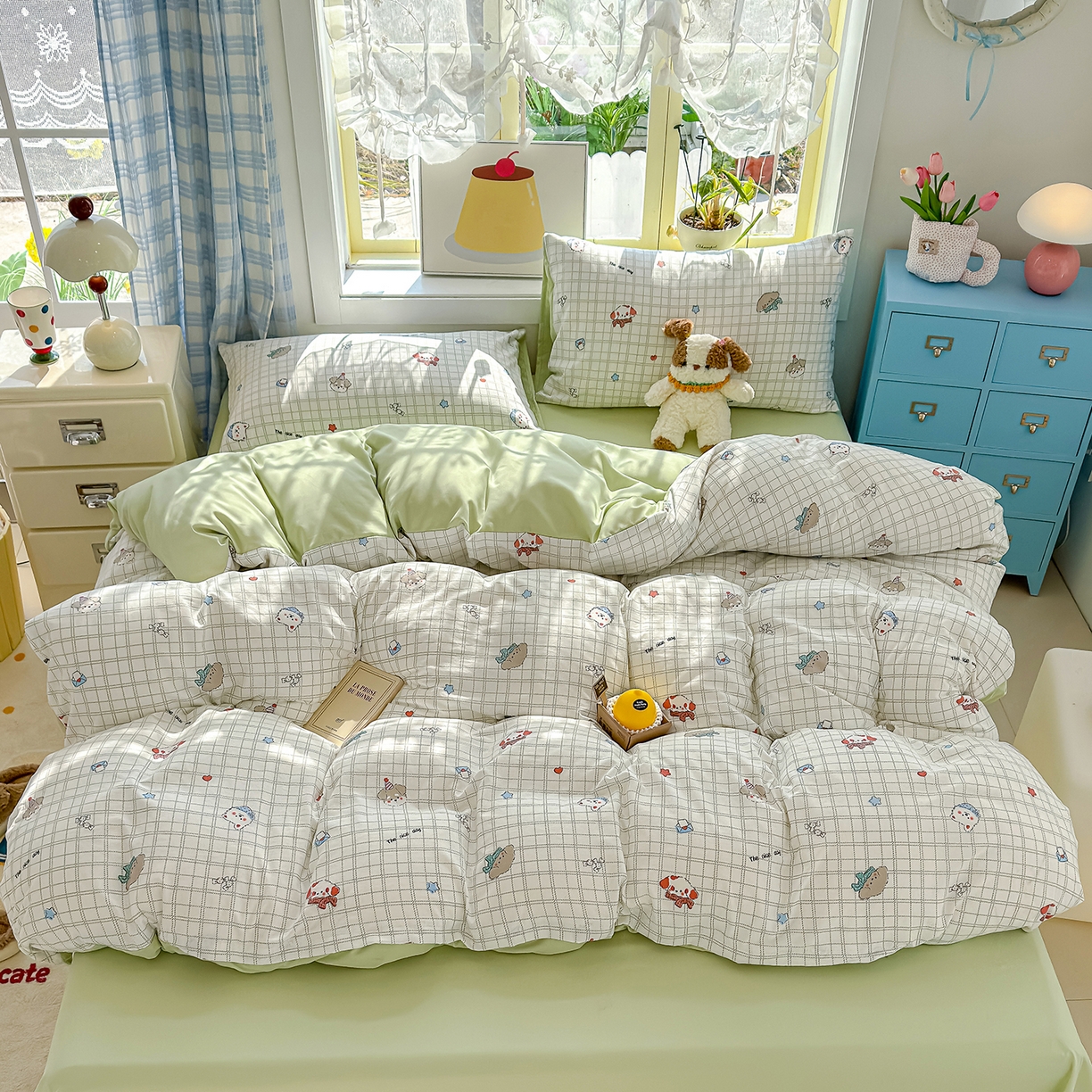 91家纺网 家纺一手货源 找家纺 铺尚美家纺 2026新款A类古法水洗仿棉云感纱四件套 小奶团