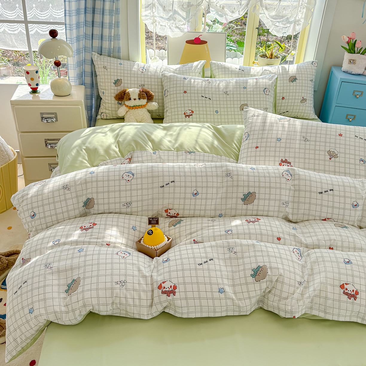 91家纺网 家纺一手货源 找家纺 铺尚美家纺 2026新款A类古法水洗仿棉云感纱四件套 小奶团