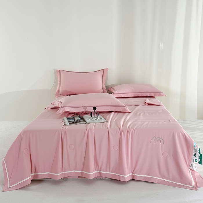 91家纺网 家纺一手货源 找家纺 （总）欧夏家纺 2026新款氢氧丝凉感刺绣夏被拼角夏被纯色夏凉被空调被子薄被直播供货外贸