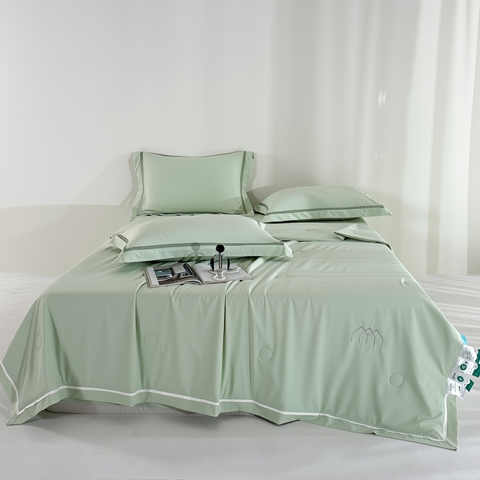 91家纺网 家纺一手货源 找家纺 （总）欧夏家纺 2026新款氢氧丝凉感刺绣夏被拼角夏被纯色夏凉被空调被子薄被直播供货外贸