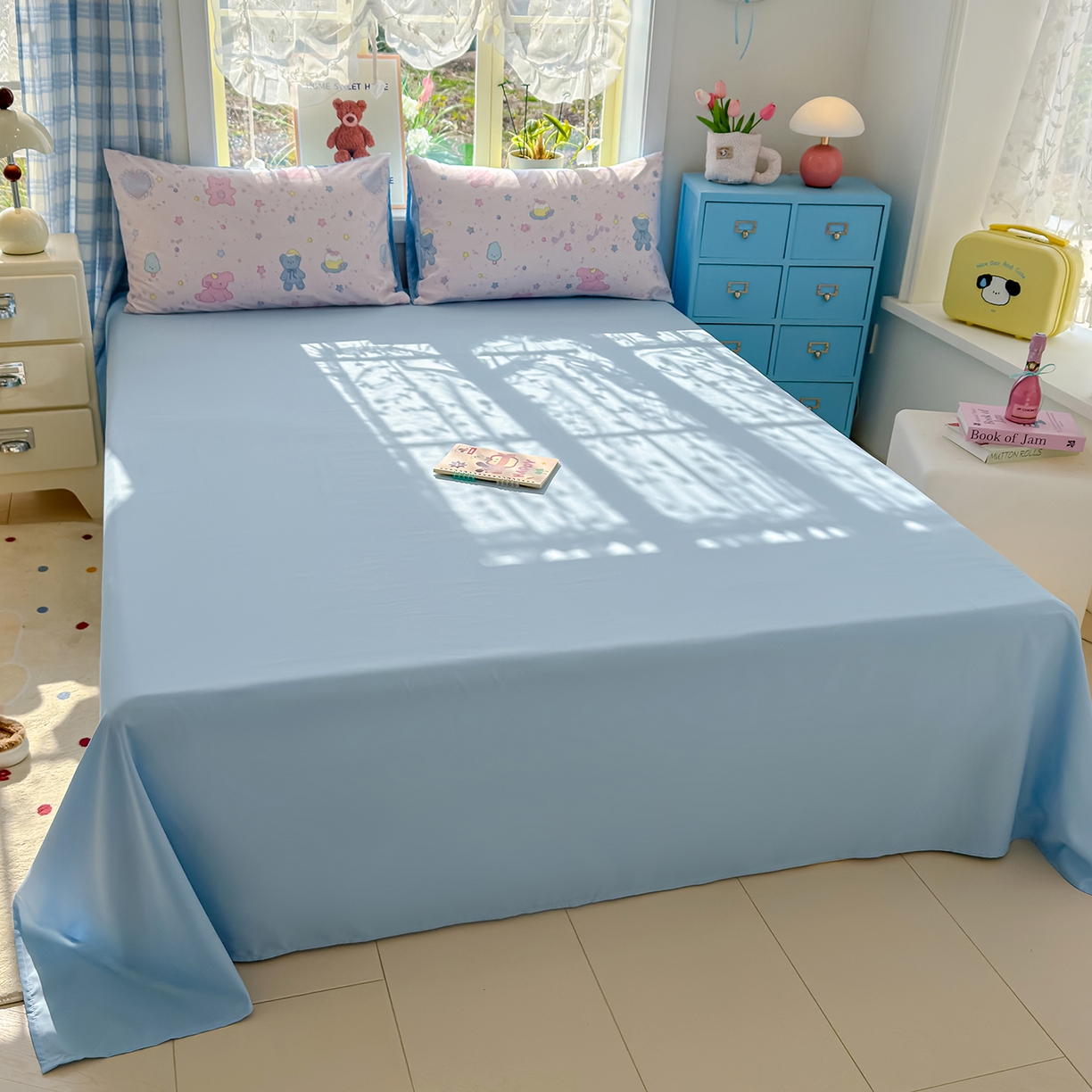 91家纺网 家纺一手货源 找家纺 铺尚美家纺 2026新款A类古法水洗仿棉云感纱四件套 星芒啵啵熊