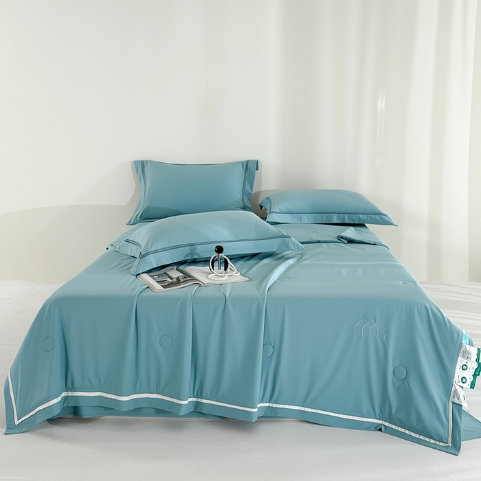 91家纺网 家纺一手货源 找家纺 （总）欧夏家纺 2026新款氢氧丝凉感刺绣夏被拼角夏被纯色夏凉被空调被子薄被直播供货外贸