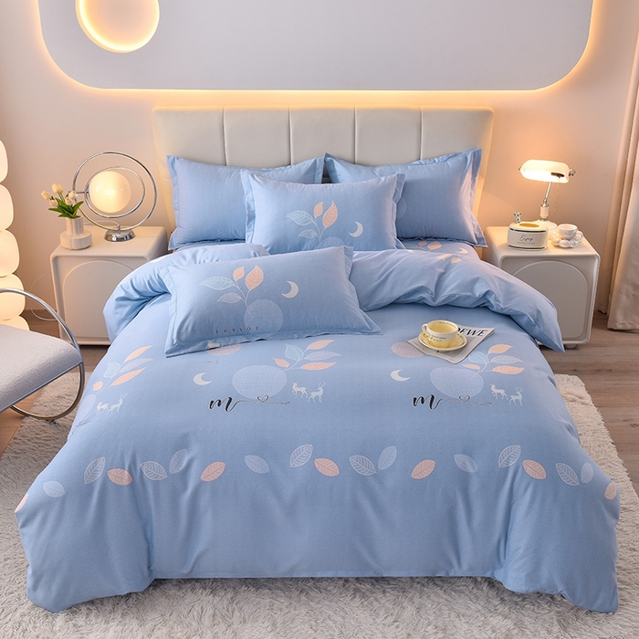 幸嘉轩 2025新款全棉秋冬加厚保暖喷气磨毛纯棉印花四件套 四季飘香-蓝