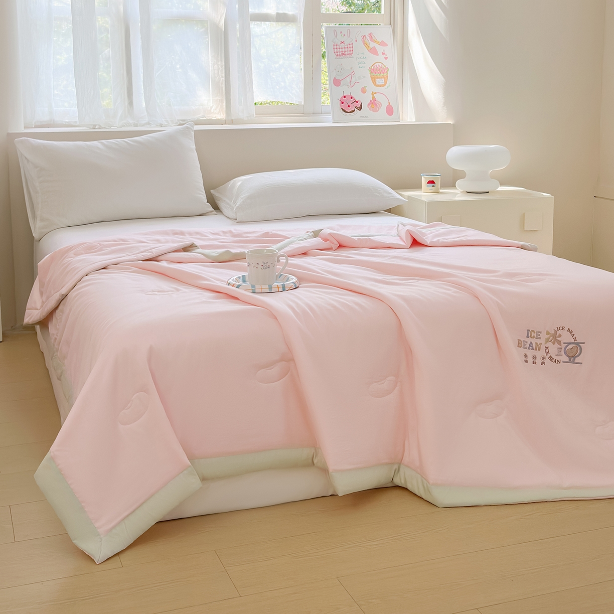 91家纺网 家纺一手货源 找家纺 摩时 2026春夏新款天丝莱赛尔大豆纤维被纯色系列夏凉被空调被 樱花粉