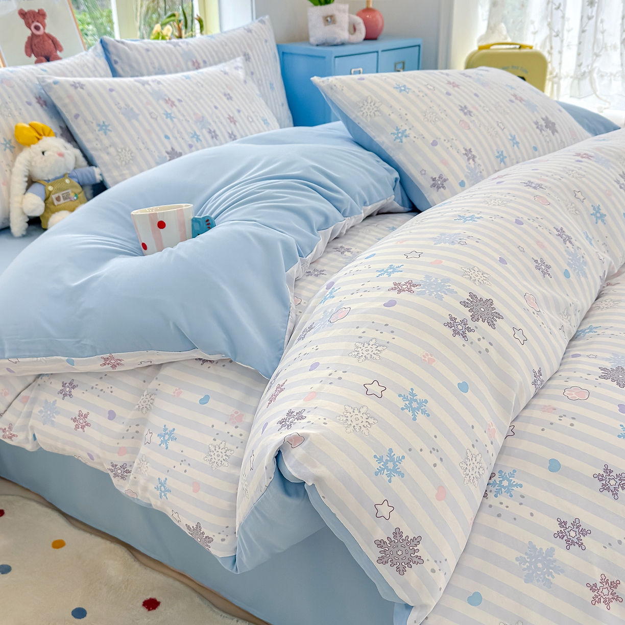 铺尚美家纺 2026新款A类古法水洗仿棉云感纱四件套 雪花世界