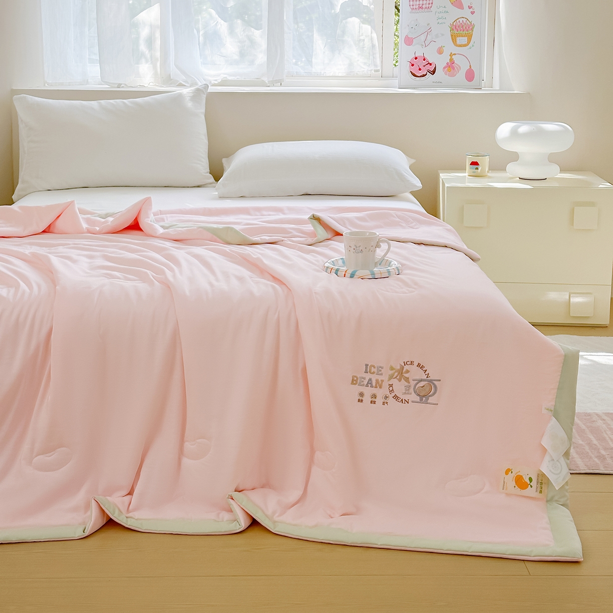 91家纺网 家纺一手货源 找家纺 摩时 2026春夏新款天丝莱赛尔大豆纤维被纯色系列夏凉被空调被 樱花粉