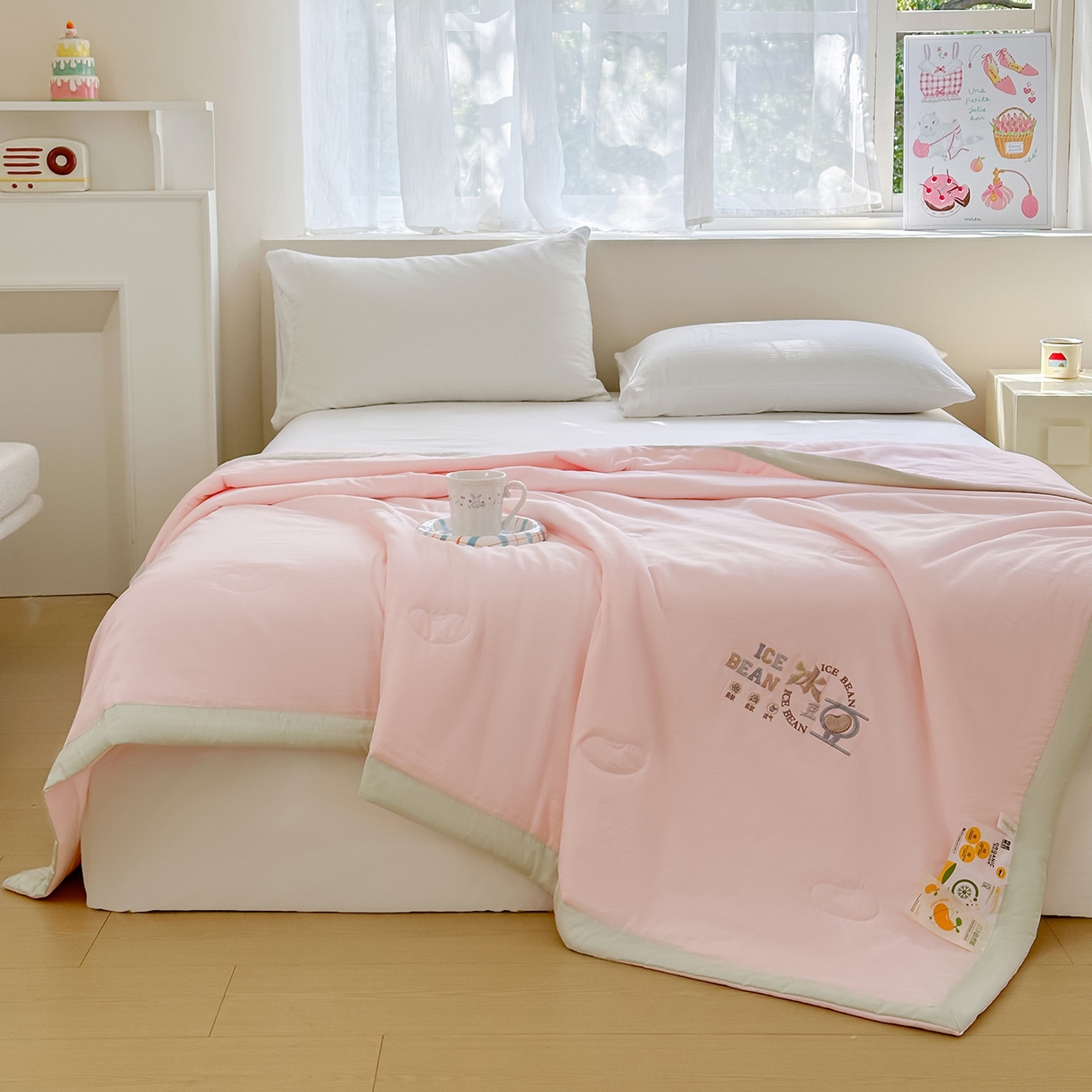 91家纺网 家纺一手货源 找家纺 摩时 2026春夏新款天丝莱赛尔大豆纤维被纯色系列夏凉被空调被 樱花粉