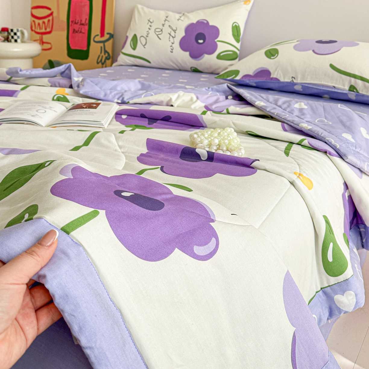 91家纺网 家纺一手货源 找家纺 梵克保罗 2026春夏新款10A抗菌全棉印花夏被被子被芯空调被 幽梦紫曦