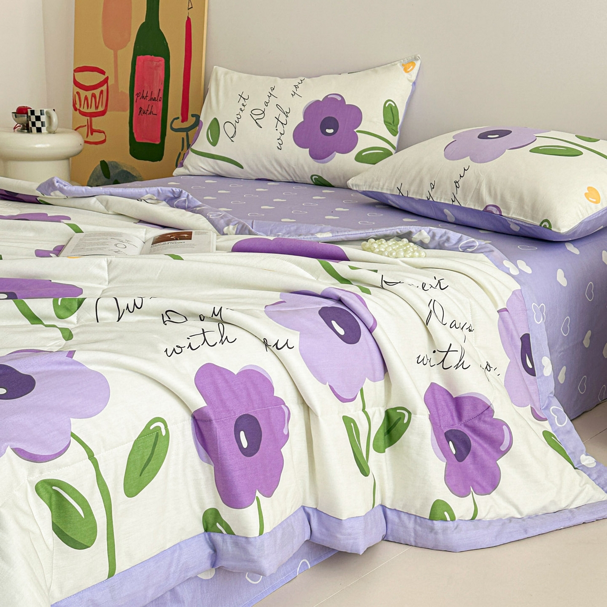 91家纺网 家纺一手货源 找家纺 梵克保罗 2026春夏新款10A抗菌全棉印花夏被被子被芯空调被 幽梦紫曦