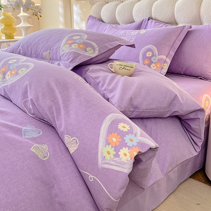 91家纺网 家纺一手货源 找家纺 幸嘉轩 2025新款全棉秋冬加厚保暖喷气磨毛纯棉印花四件套 甜美梦境-紫