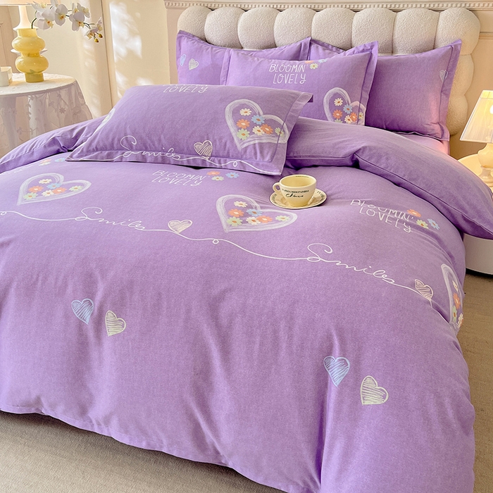 91家纺网 家纺一手货源 找家纺 幸嘉轩 2025新款全棉秋冬加厚保暖喷气磨毛纯棉印花四件套 甜美梦境-紫