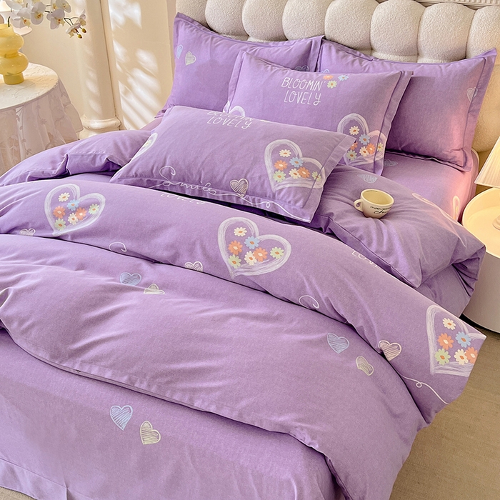 91家纺网 家纺一手货源 找家纺 幸嘉轩 2025新款全棉秋冬加厚保暖喷气磨毛纯棉印花四件套 甜美梦境-紫