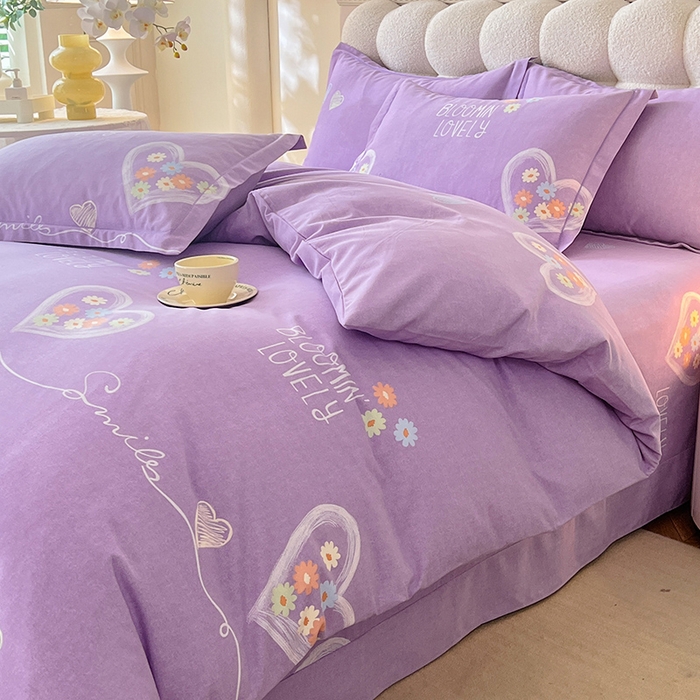 91家纺网 家纺一手货源 找家纺 幸嘉轩 2025新款全棉秋冬加厚保暖喷气磨毛纯棉印花四件套 甜美梦境-紫