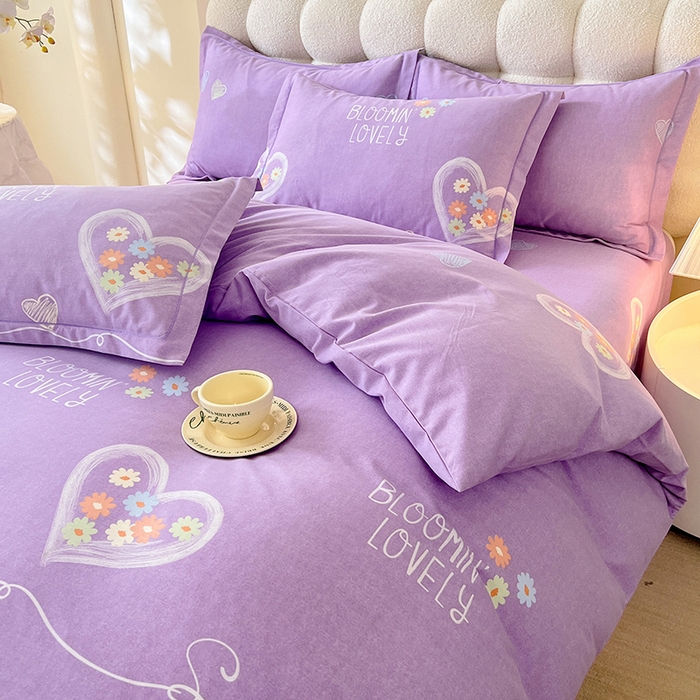 91家纺网 家纺一手货源 找家纺 幸嘉轩 2025新款全棉秋冬加厚保暖喷气磨毛纯棉印花四件套 甜美梦境-紫