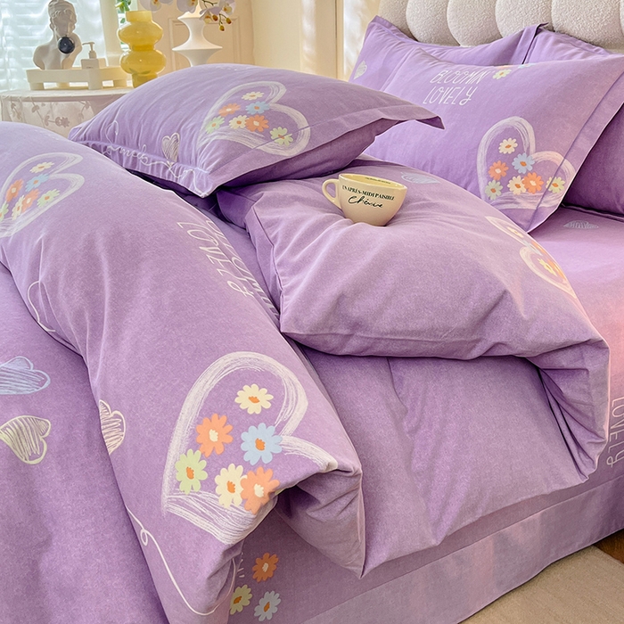 91家纺网 家纺一手货源 找家纺 幸嘉轩 2025新款全棉秋冬加厚保暖喷气磨毛纯棉印花四件套 甜美梦境-紫