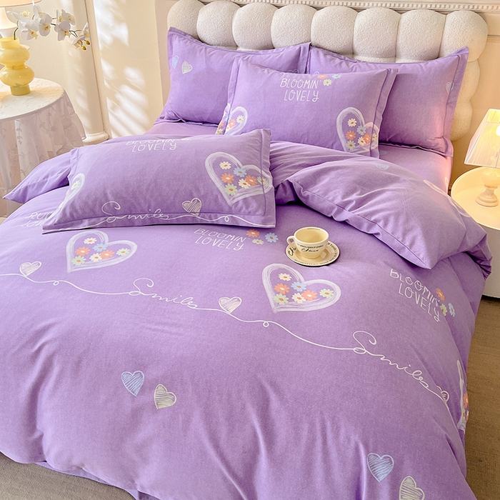 91家纺网 家纺一手货源 找家纺 幸嘉轩 2025新款全棉秋冬加厚保暖喷气磨毛纯棉印花四件套 甜美梦境-紫