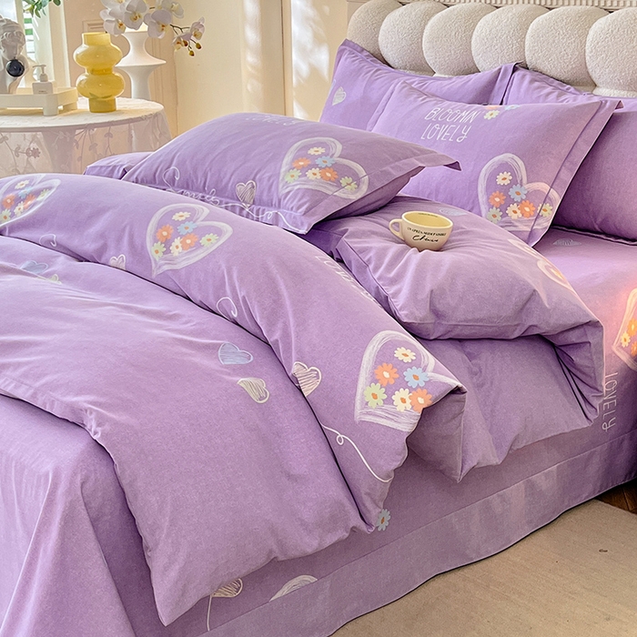 91家纺网 家纺一手货源 找家纺 幸嘉轩 2025新款全棉秋冬加厚保暖喷气磨毛纯棉印花四件套 甜美梦境-紫