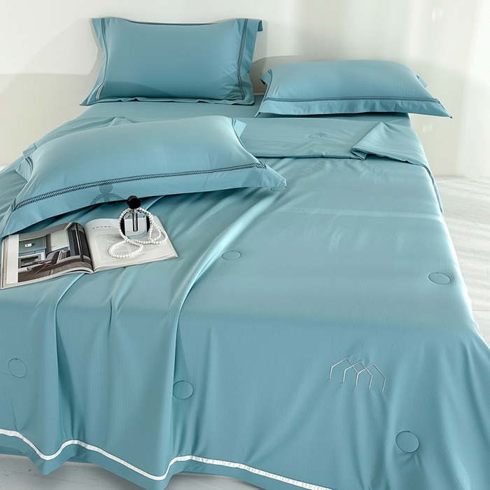 91家纺网 家纺一手货源 找家纺 （总）欧夏家纺 2026新款氢氧丝凉感刺绣夏被拼角夏被纯色夏凉被空调被子薄被直播供货外贸