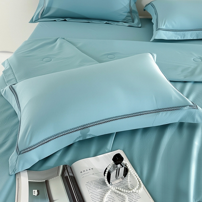 91家纺网 家纺一手货源 找家纺 （总）欧夏家纺 2026新款氢氧丝凉感刺绣夏被拼角夏被纯色夏凉被空调被子薄被直播供货外贸