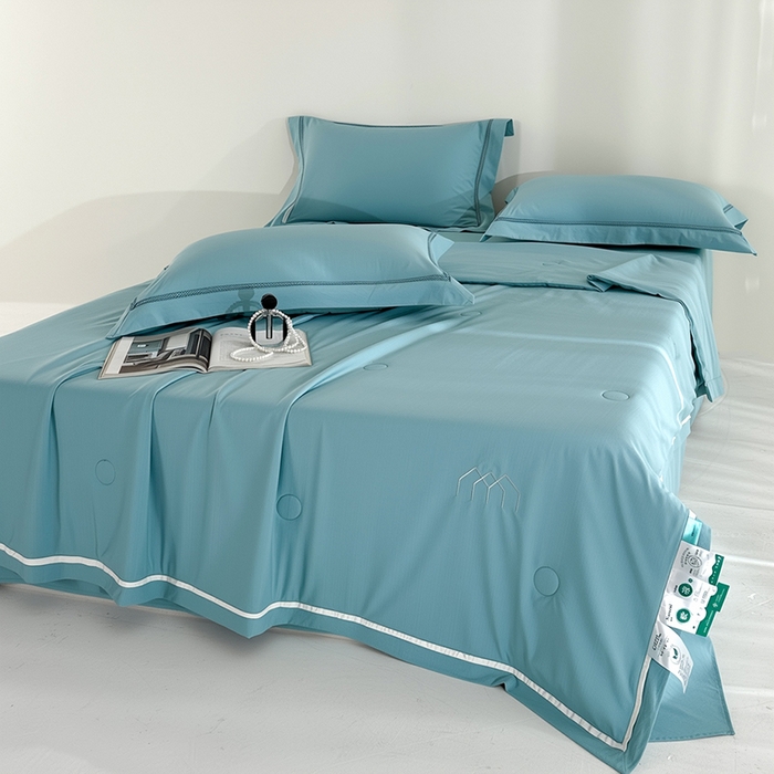 91家纺网 家纺一手货源 找家纺 （总）欧夏家纺 2026新款氢氧丝凉感刺绣夏被拼角夏被纯色夏凉被空调被子薄被直播供货外贸